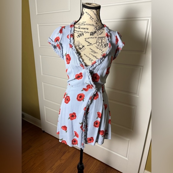 Reformation Garnet Wrap Dress Size Small Blue Poppy - Picture 4 of 8